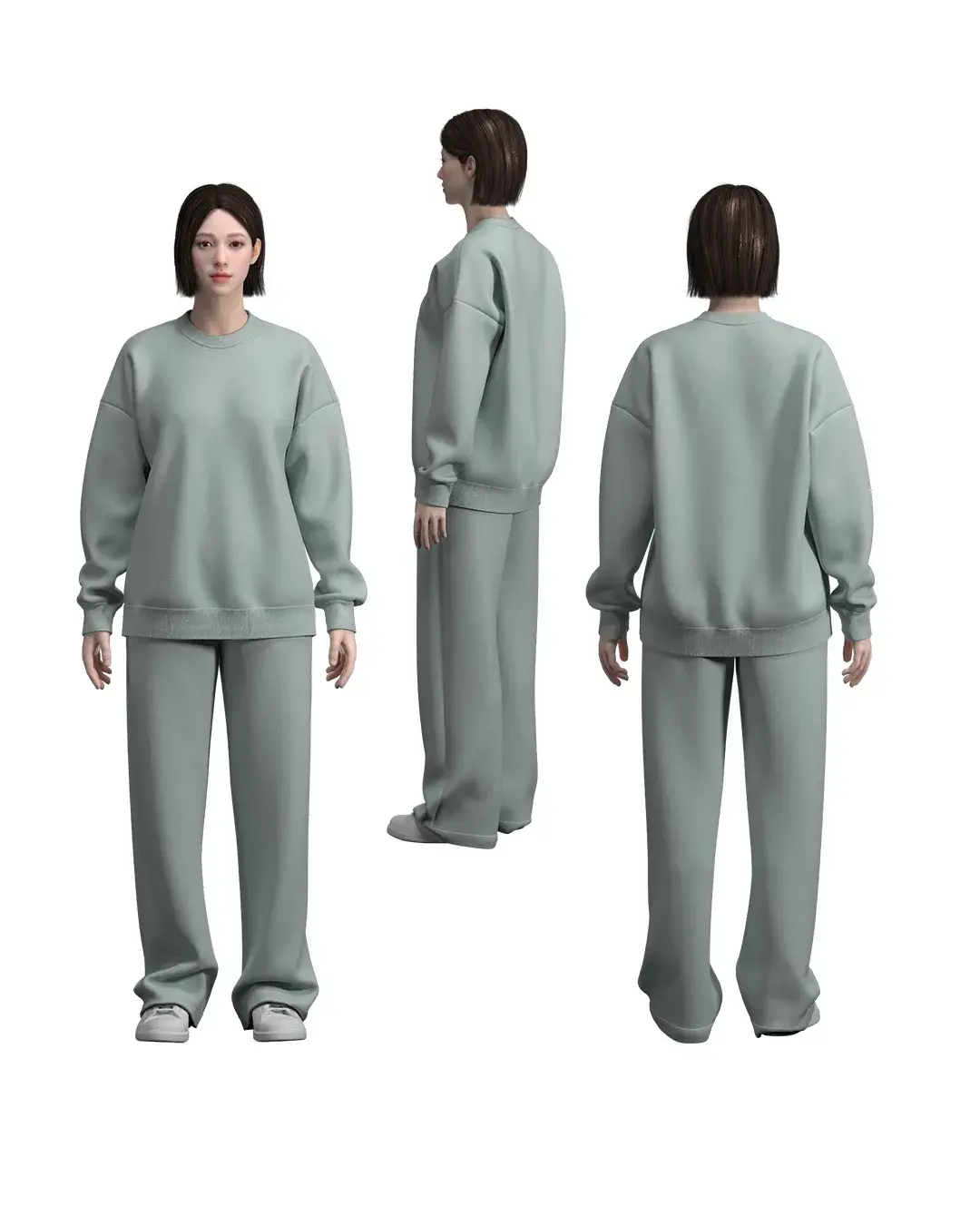 Straight-Cut Sweatshirt Suit and Straight Pants with Side Pockets